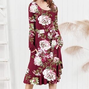 Floral Burgundy Long Sleeve Dress